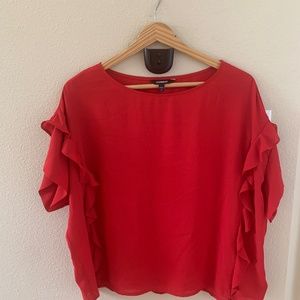 Express Small Petite Cherry Red Ruffle Top